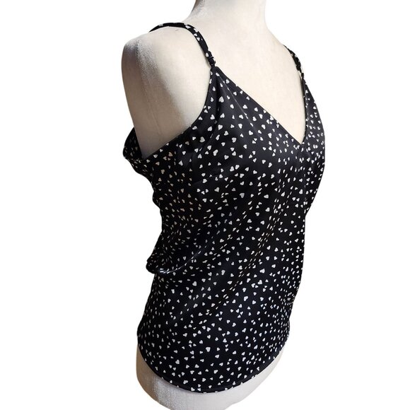 A New Day Women's Size L Black & White Heart Print Satin Cami Adjustable Straps - Picture 2 of 8